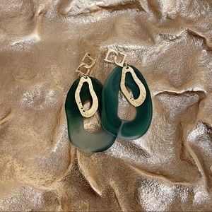 Jade style gold tone earrings